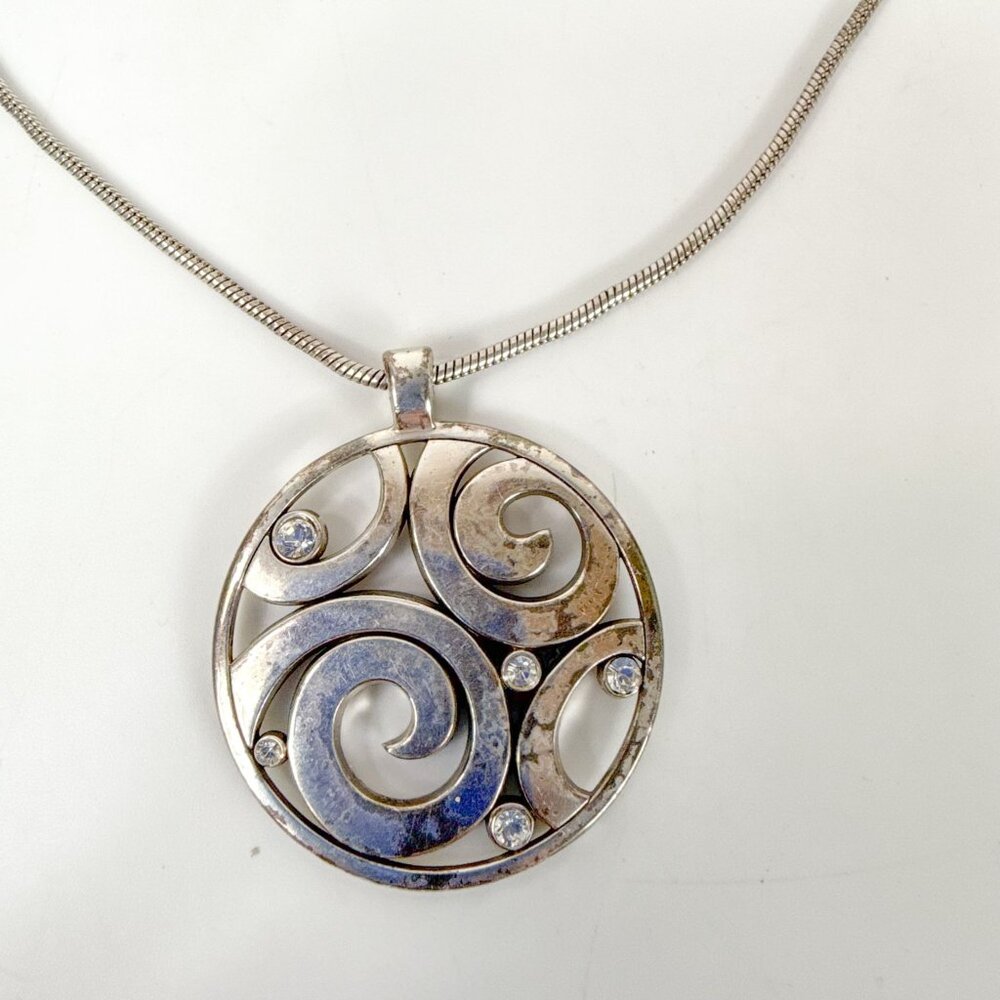 Brighton Silver Tone  London Groove Scrolled Pendant Necklace Swarovski Crystals